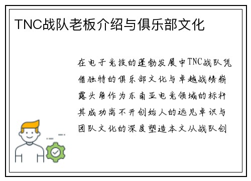 TNC战队老板介绍与俱乐部文化