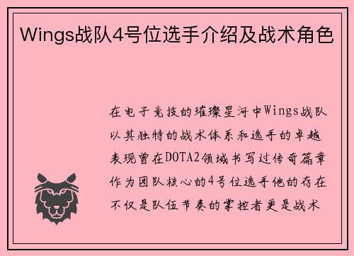 Wings战队4号位选手介绍及战术角色
